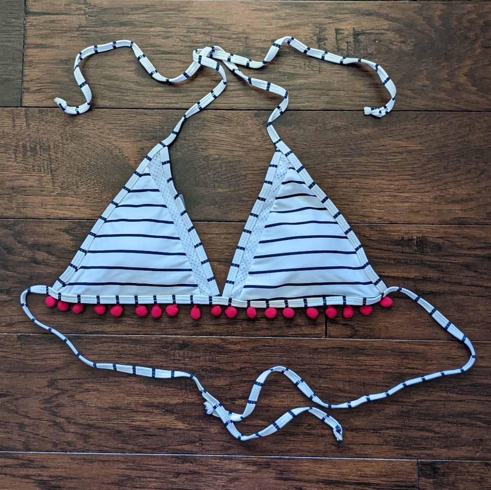 NWOT Striped Bikini Top with Pom Pons